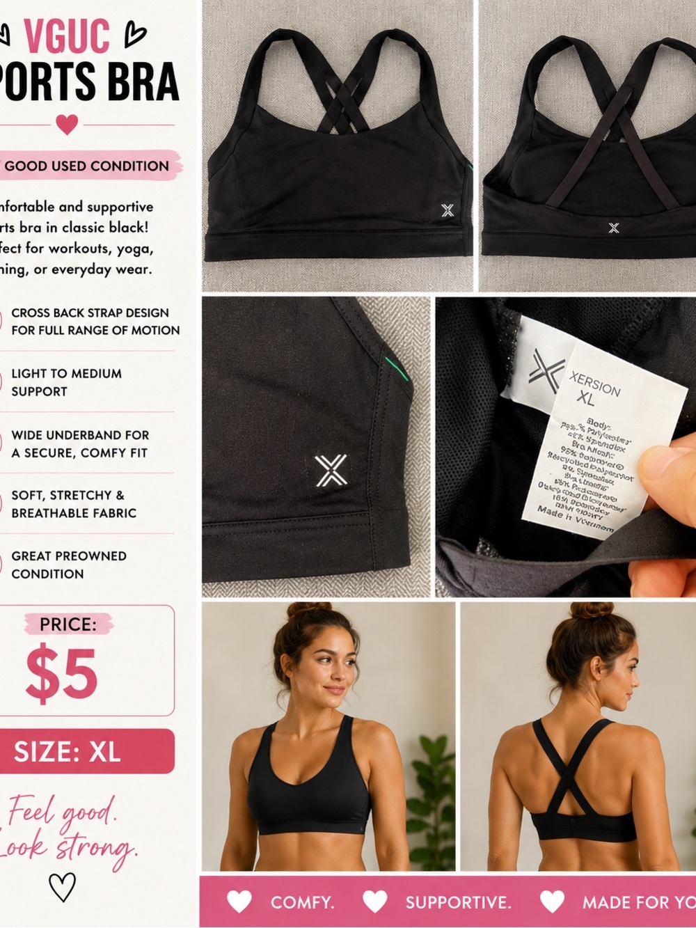 Xersion Black Crisscross-Back Sports Bra